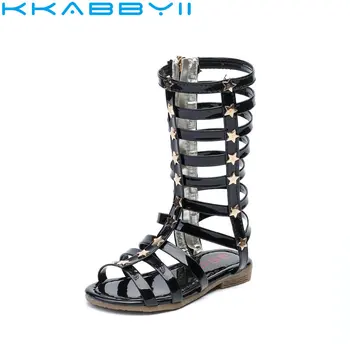 

New Summer Girl Roman Sandals Hollow Woven Sandals Princess Shoes Darts Gladiator Baby Boots Girls Fashion High Tube Shoes