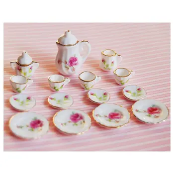 

1/12 Scale Dollhouse miniatures Porcelain Coffee tea Cups Dishes 15PCS