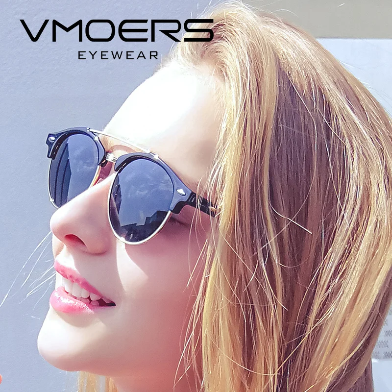 

VMOERS Semi Rimless Round Sunglasses Women Polarized Retro Lunette Rivet Female Sun Glasses For Women Vintage Polaroid Sunglases