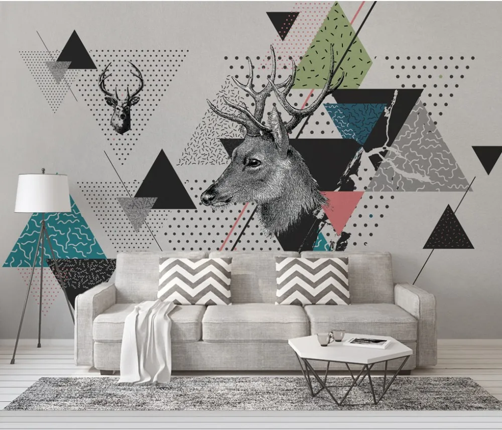 

Free Shipping modern Style Modern Geometry Elk TV Backdrop Wallpaper Custom 3D Mural Kids Wallpaper for Office Walls