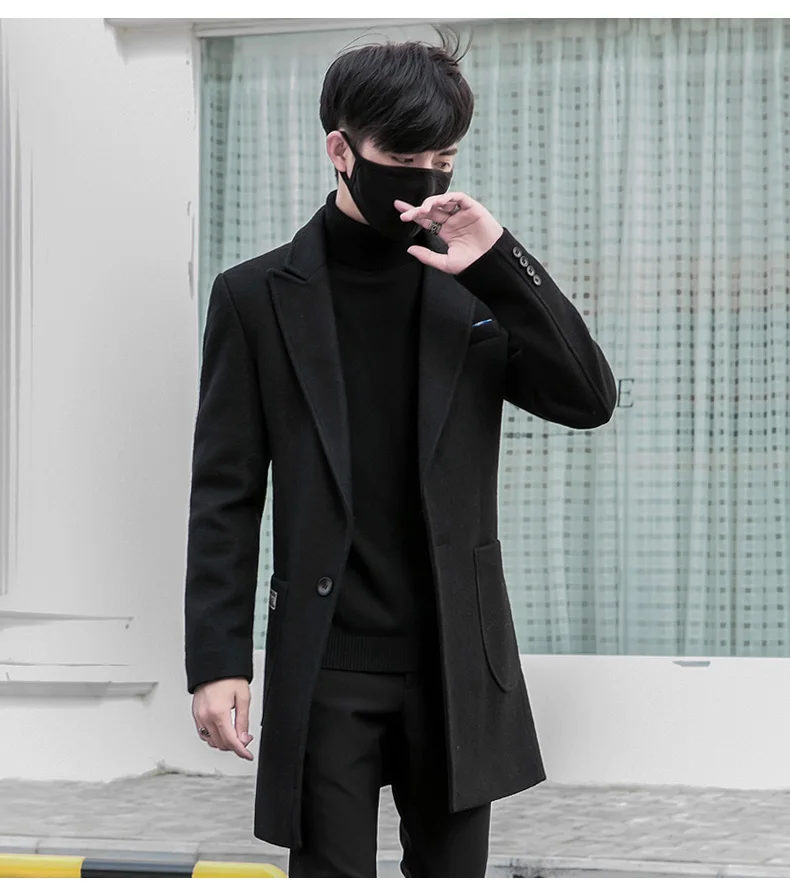 Шерстяное мужское пальто большого размера с длинным отложным воротником, однотонное повседневное Мужское пальто, универсальные корейские