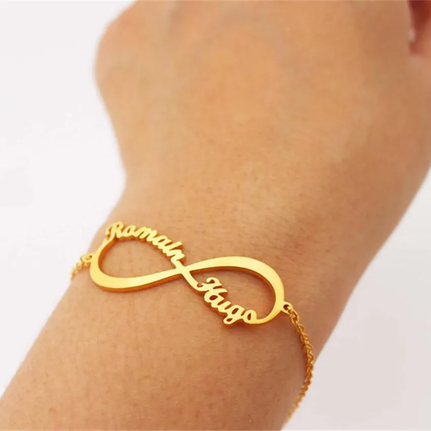 

Gold Chain Custom Infinity Symbol Bracelet For Women Personalized Two Name Erkek Bileklik Wedding Jewelry Bridesmaid Gifts