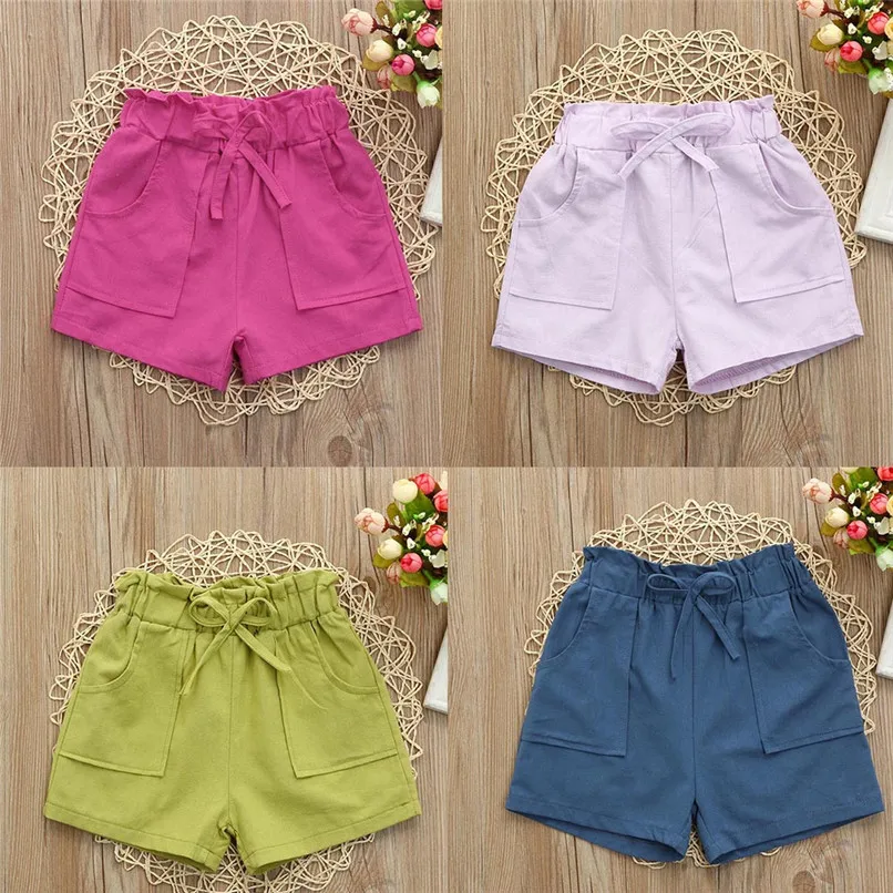 

5 Color Summer Girls Shorts Fashion Children Kids Girls Solid Bowknot Beach Shorts Clothes Suit For 2-6T Baby M8Y08
