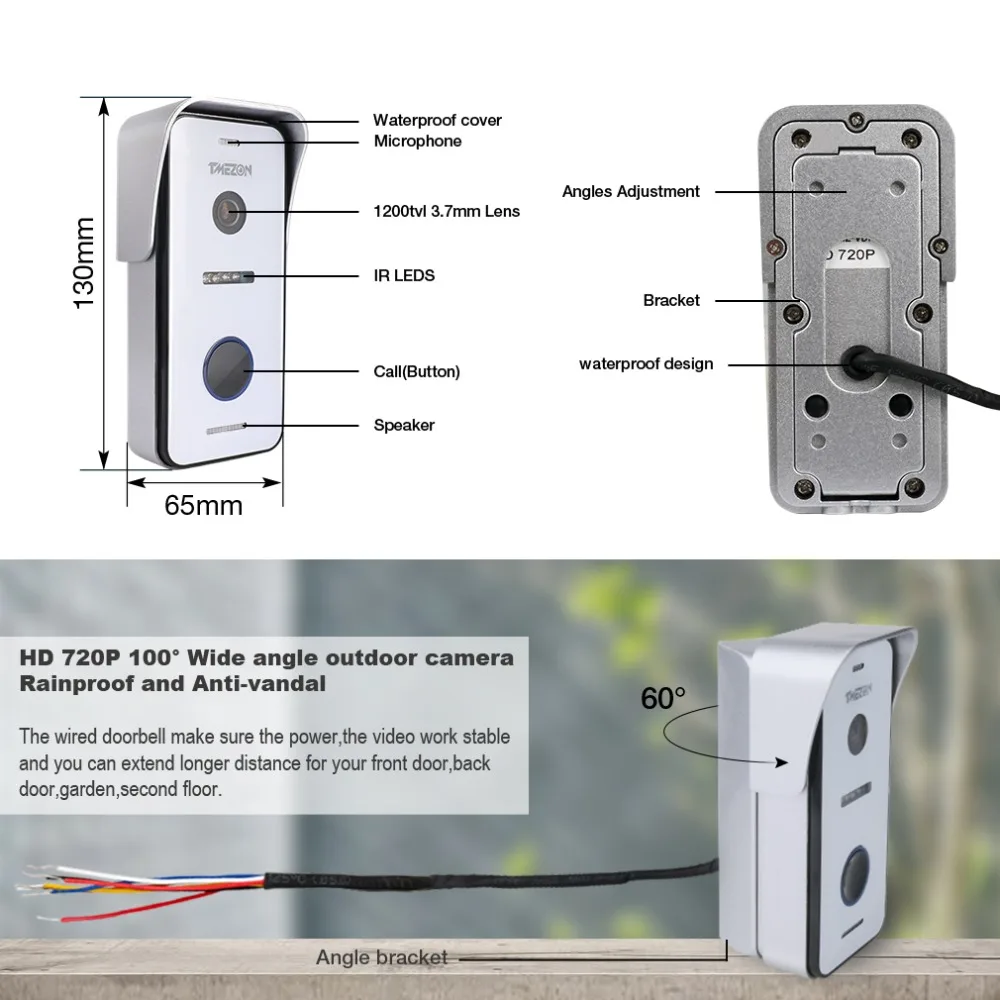 TMEZON беспроводной Wifi смарт IP видео дверной звонок Домофон Система, 10 дюймов+ 2x7 дюймов монитор с 1x720P проводной дверной телефон камера