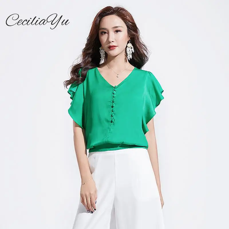 

2019 Summer New Fashion Boutique Women's Temperament V-neck Ruffled Sweet Short-sleeved Shirt Women Blouse For Summer Ceciliayu