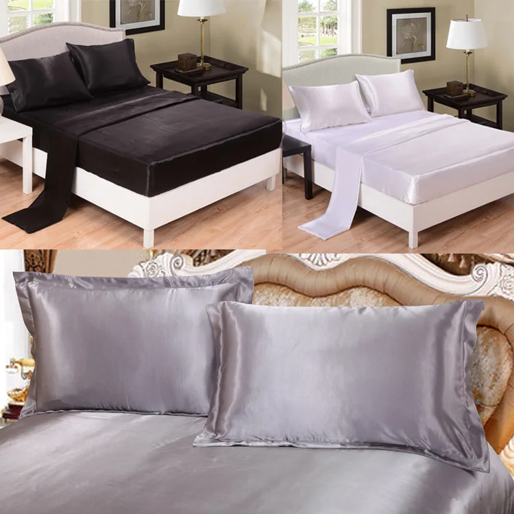 Домашний текстиль, твердый шелк, сатин, 4 шт., Твин/Квин/кинг-сайз, роскошные комплекты постельного белья, простыня+ простыня, черный, белый, серый