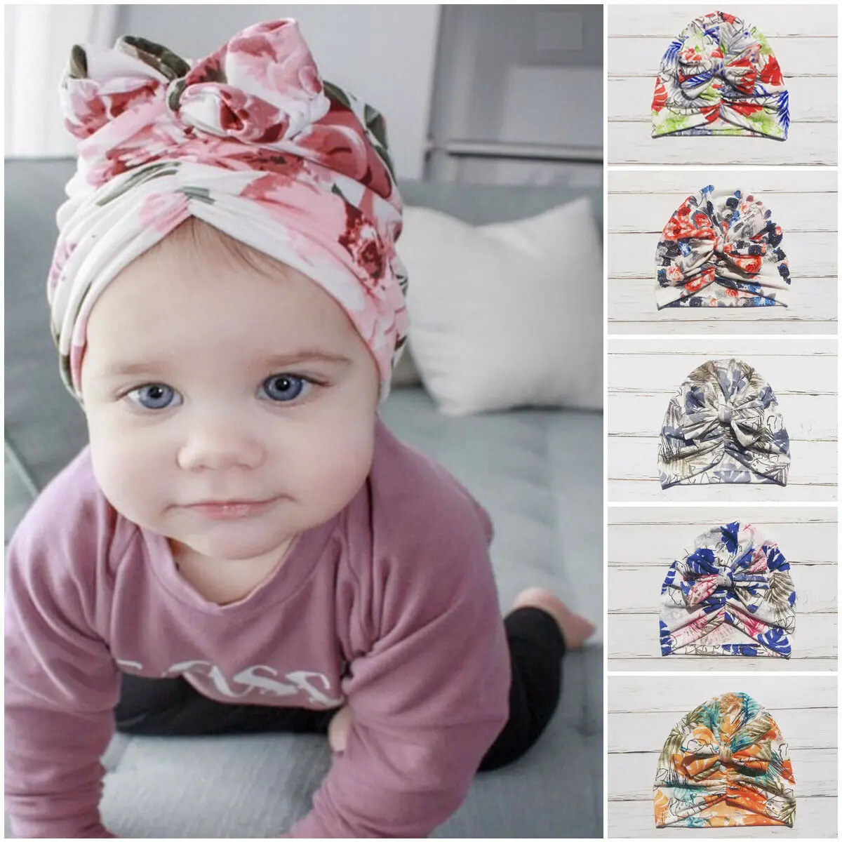 Baby Top Knot Turban Bun Hat Twist Flower Headwear Newborn Toddler