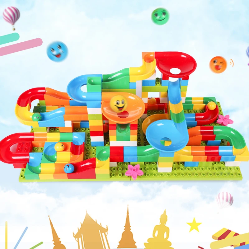 

58-183PCS ABS Plastic Big Building Blocks Marble Race Run Maze Ball Funnel Slide Bricks Compatible Legoingly Duploed DIY Toys