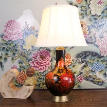 Пион Искусство китайский фарфор керамическая настольная лампа спальня гостиная Свадебная настольная лампа Цзиндэчжэнь абажур для настольных ламп