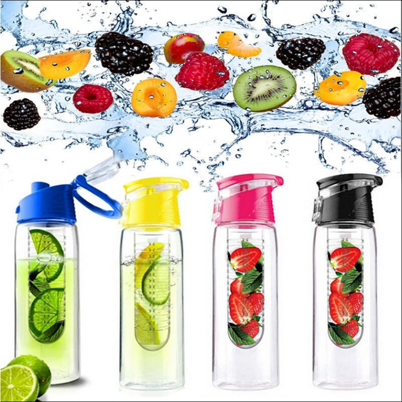 

Pink Tritan BPA free Plastic 700ml Handle Bar Travel Water Bottle , Eco-Friendly Lemon Fruit Sink Pipe Water Mug Free Shipping