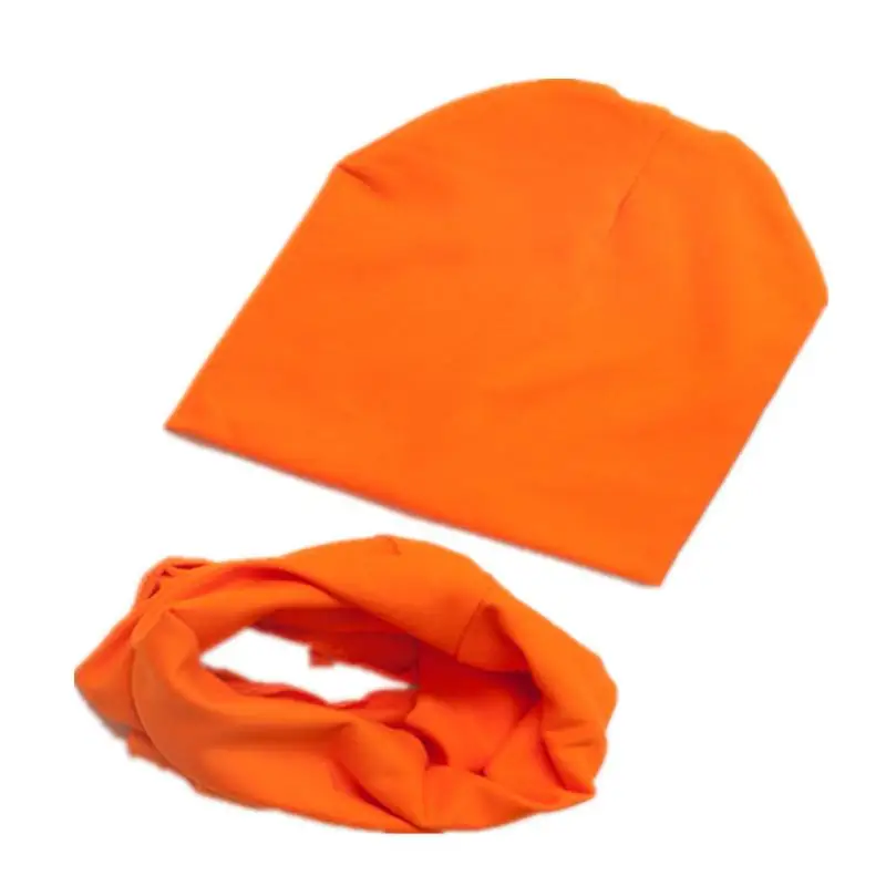 Хлопковые детские наборы шарф шапка детская шапка комплект весна дети кольцо воротник мальчик теплые шапочки Осень Wnter звезда печати шапка для маленьких девочек - Цвет: orange hat set