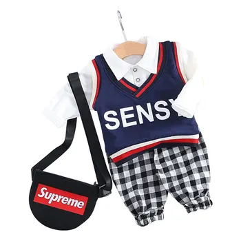 

2019 spring and autumn T-shirt vest Korean version of the three-piece boy fashion male baby three-piece suit