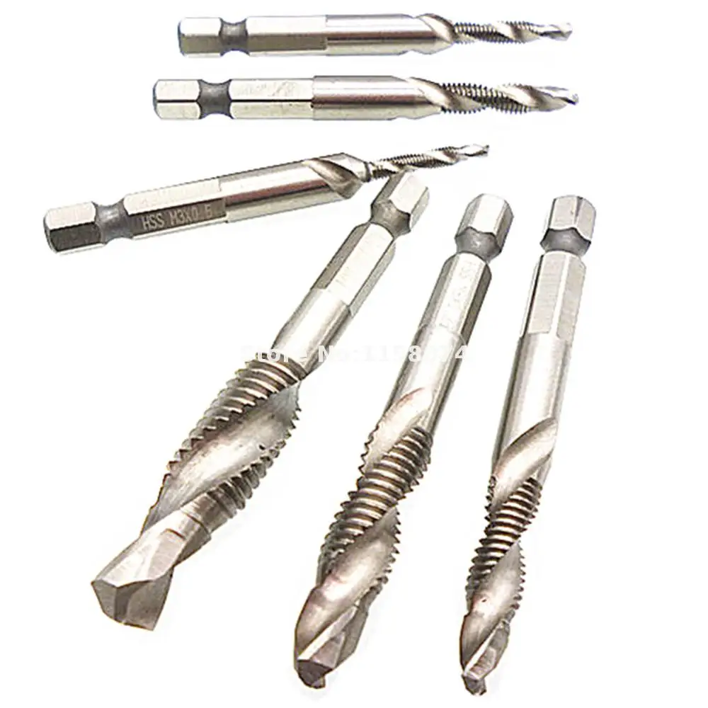 

6pcs Metric Drill Tap Deburr Bit 1/4" Quick Change Hex Shank M3 M4 M5 M6 M8 M10 High Speed Steel Combination Drill And Tap Set