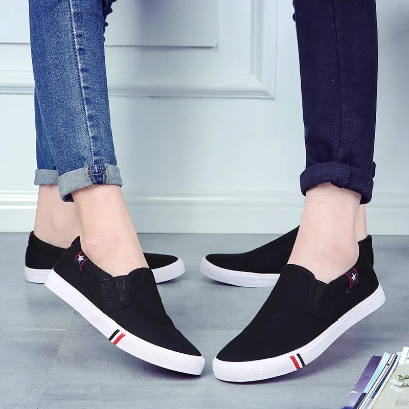 OUDINIAO Men Shoes Canvas Denim Slip On Men Casual Shoes New 2018 Plimsolls Breathable Male Footwear Spring Sneakers Black Blue