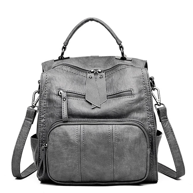 Модный женский рюкзак из натуральной кожи, повседневные противоугонные школьные сумки для девочек, вместительные рюкзаки, дорожная сумка, новинка - Цвет: Gray