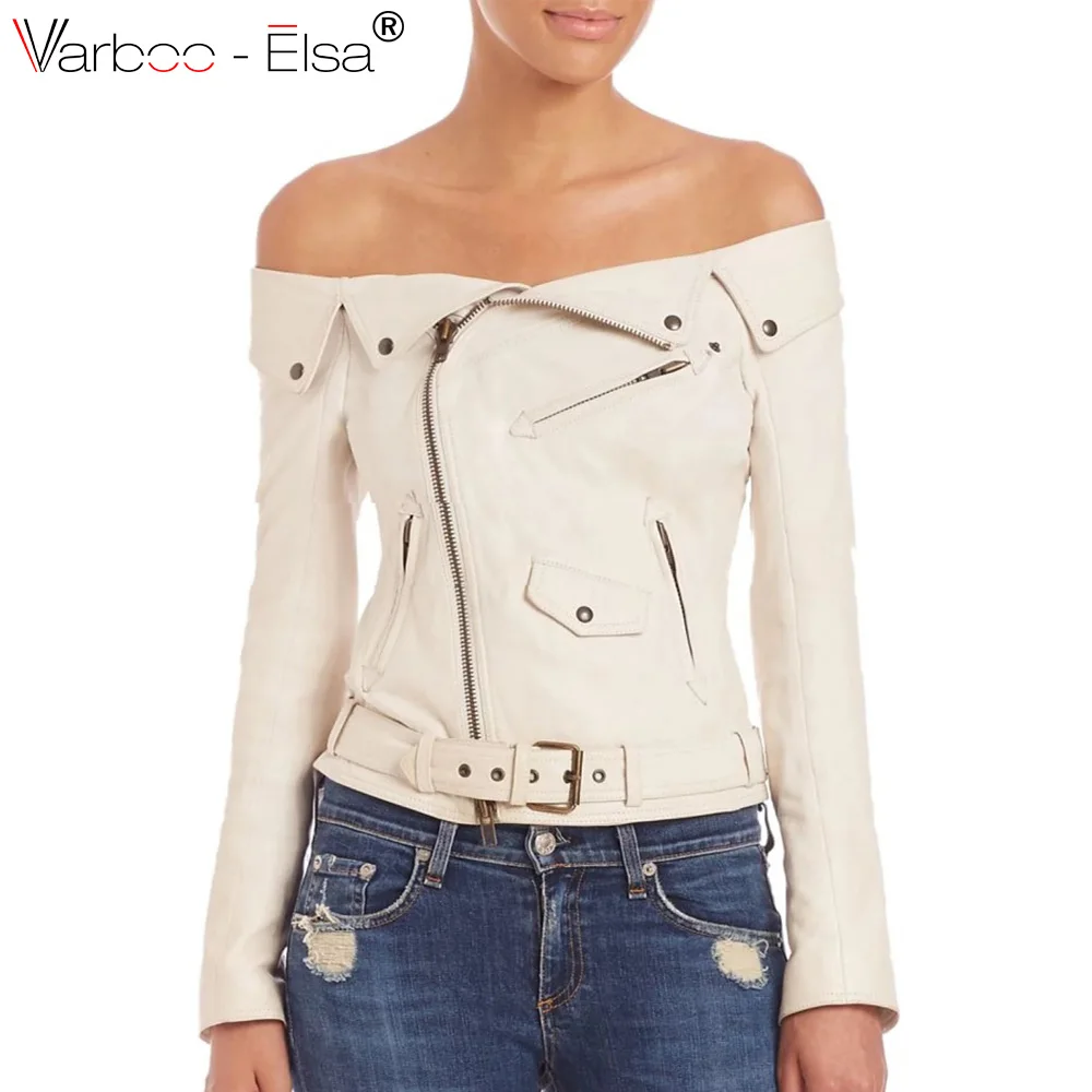 VARBOO_ELSA white Short PU Leather Jacket women bomber jackets 2017