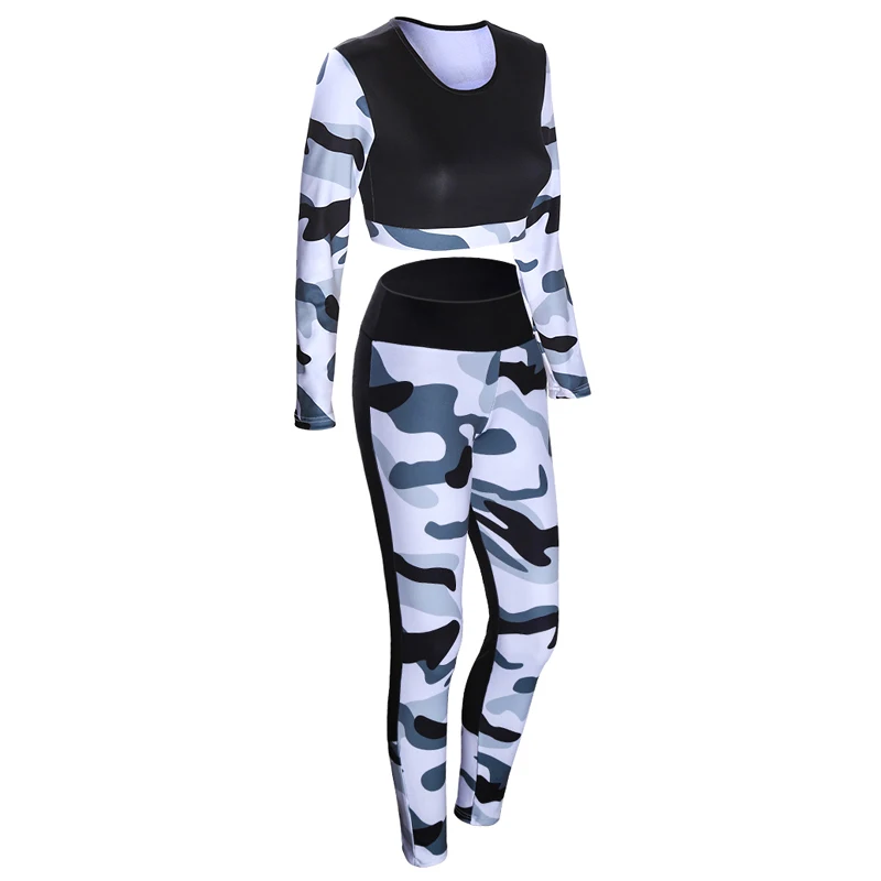 

Women Yoga Camouflage Training Long Sleeve Sport Tops+Long Slim Elastic Leggings Set ED-shipping