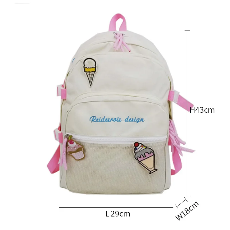 Шикарный рюкзак с нашивками мороженого, Женский многослойный Большой Вместительный школьный рюкзак, модная Подростковая дорожная сумка для девочек, повседневный холщовый рюкзак