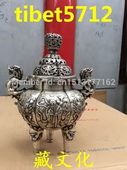 

9 " Tibetan Buddhist bronze coated silver dragon long life god statue censer Bronze Finish Buddha Healing Statue AE1024