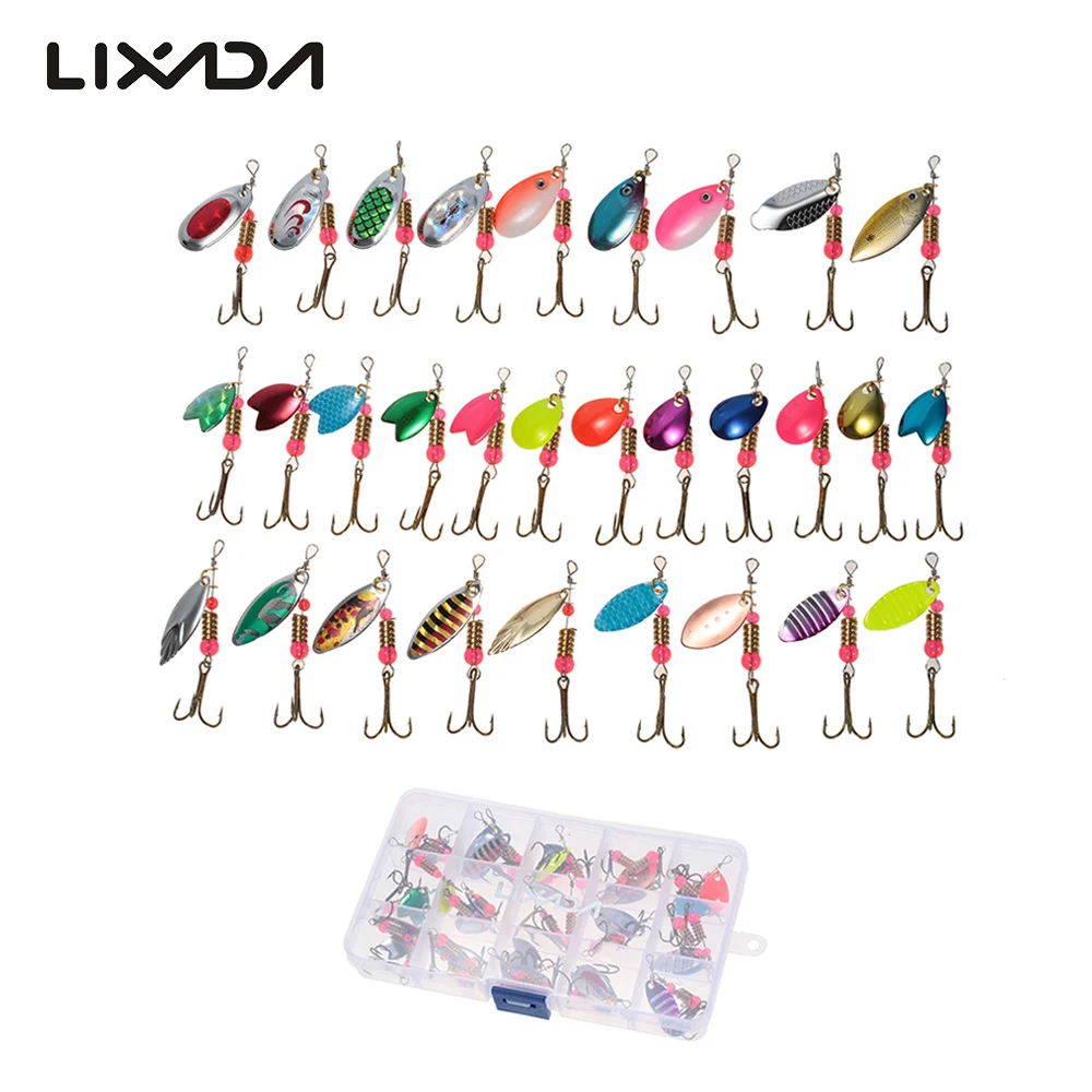 

Lixada 30PCS Paillette Spoon Lures Salmon Bass Lures Sequin Treble Hook Spinner Artificial Bait Fishing Tackle Accessories