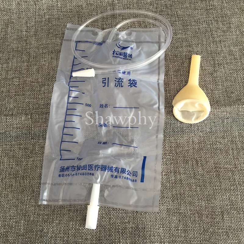 100 set/lot Medical latex sleeve type disposable urine bag Male