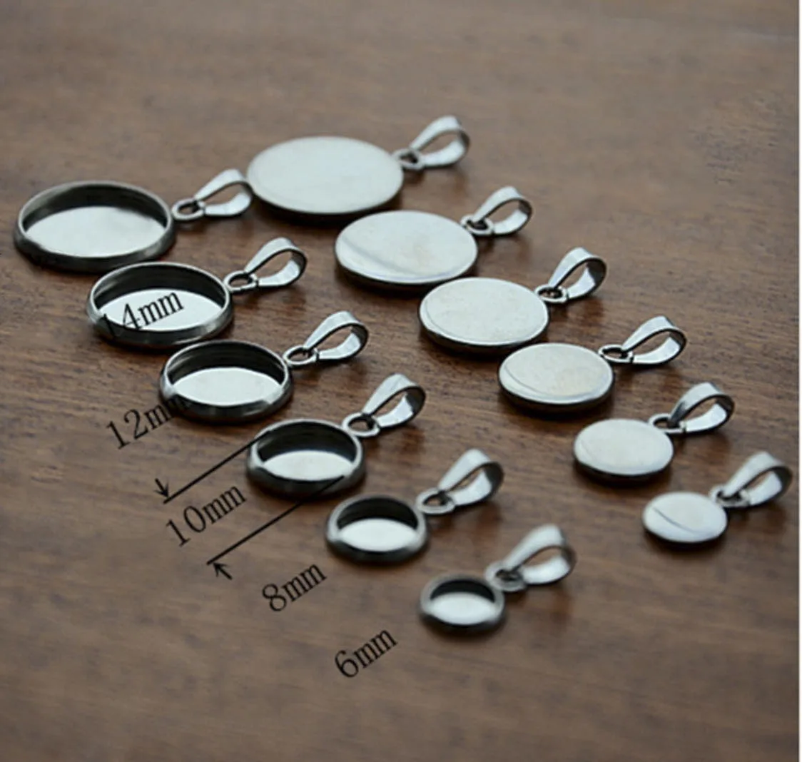 

10pcs 12mm 20mm Stainless Steel Pendant Settings Clasps Cabochon Base Bezel Trays Blank Cabochons Cameo DIY Jewelry Findings