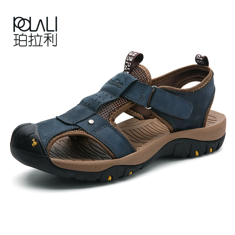 

POLALI Genuine Leather Sandals Men Summer Soft Male Sandals Shoes For Men Breathable Light Beach Hiking Sneakers Man