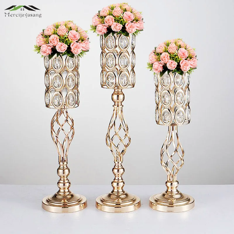 10PCS/LOT Metal Gold Candle Holders Road Lead Table Centerpiece Stand