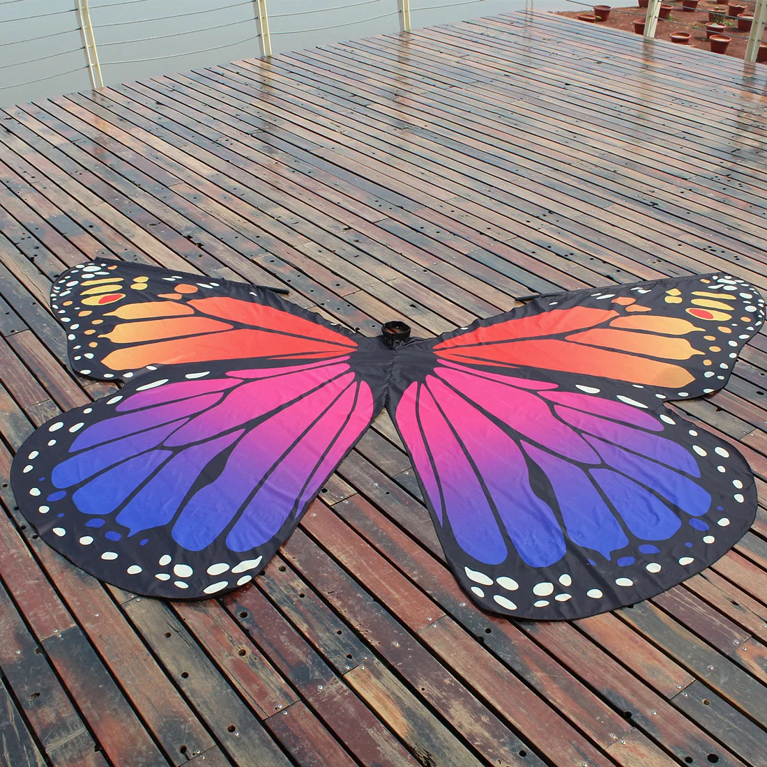360 градусов вращающийся бабочка крыло шаль украшены для женщин бабочка печати шифон пляжные шарфы танец живота нет палки - Цвет: as picture
