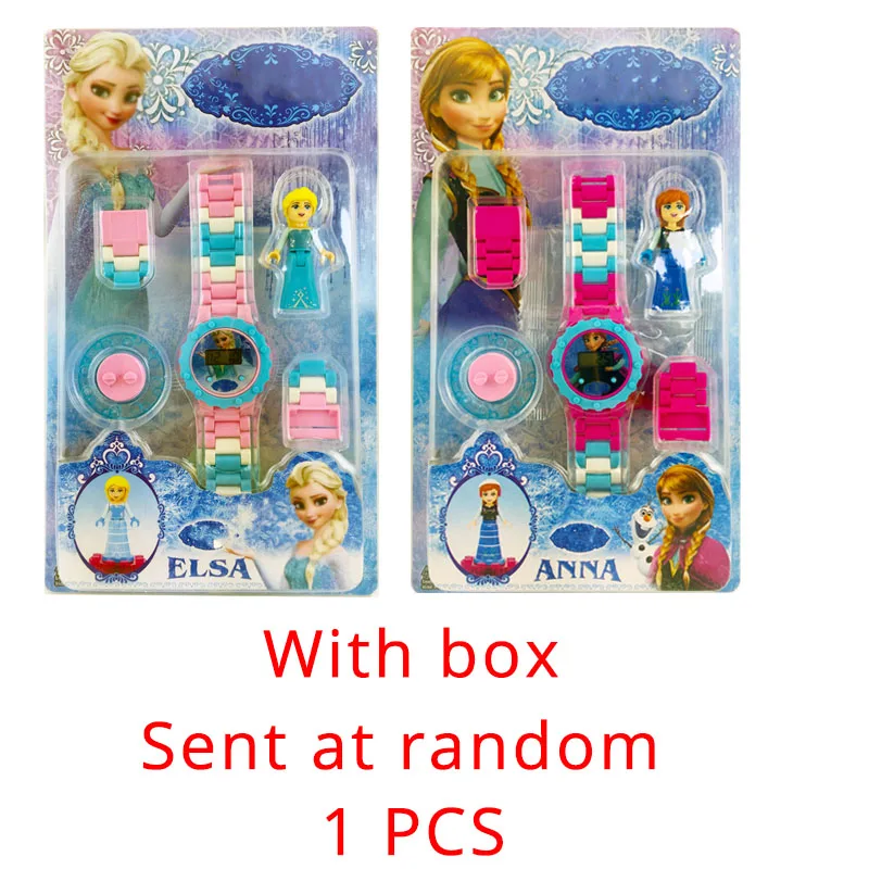 E 1 Pcs random box JOYROX строительные блоки Человек-паук Эльза детские часы вращающийся циферблат мультфильм детские часы для мальчиков девочек студентов DIY детские часы Reloj - Цвет: E 1 Pcs random box