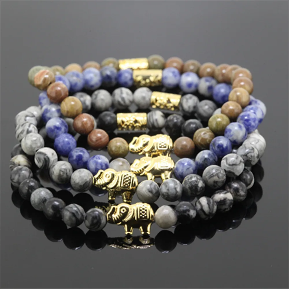10pcs beaded gold color elephant charm women bracelet natural 6mm