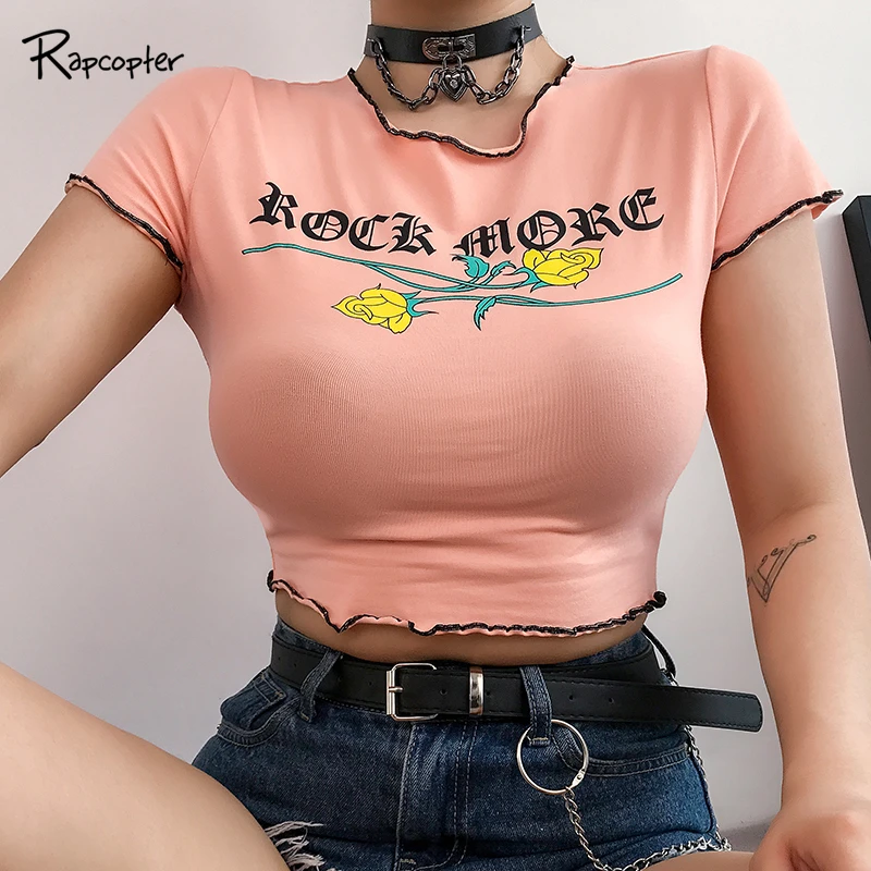 

Rapcopter Korean Kawaii T-Shirt Womens Printed Short Sleeve Crop Top Ladies Casual Basic Harajuku Women Tshirt Top Cotton Summer
