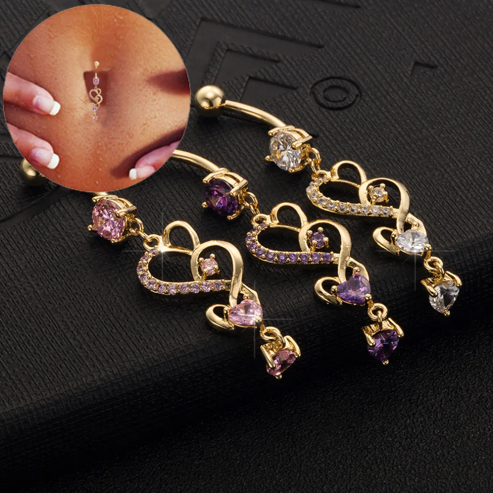 

2015 Heart Clear Pink Purple Cubic Zirconia 18K Gold Plated Belly Button Navel Piercing Body Jewelry Navel Belly Free Shipping