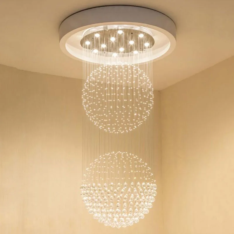 Creative 2 Large Crystal Balls K9 Crystal Chandeliers Ladder LED Dimmer