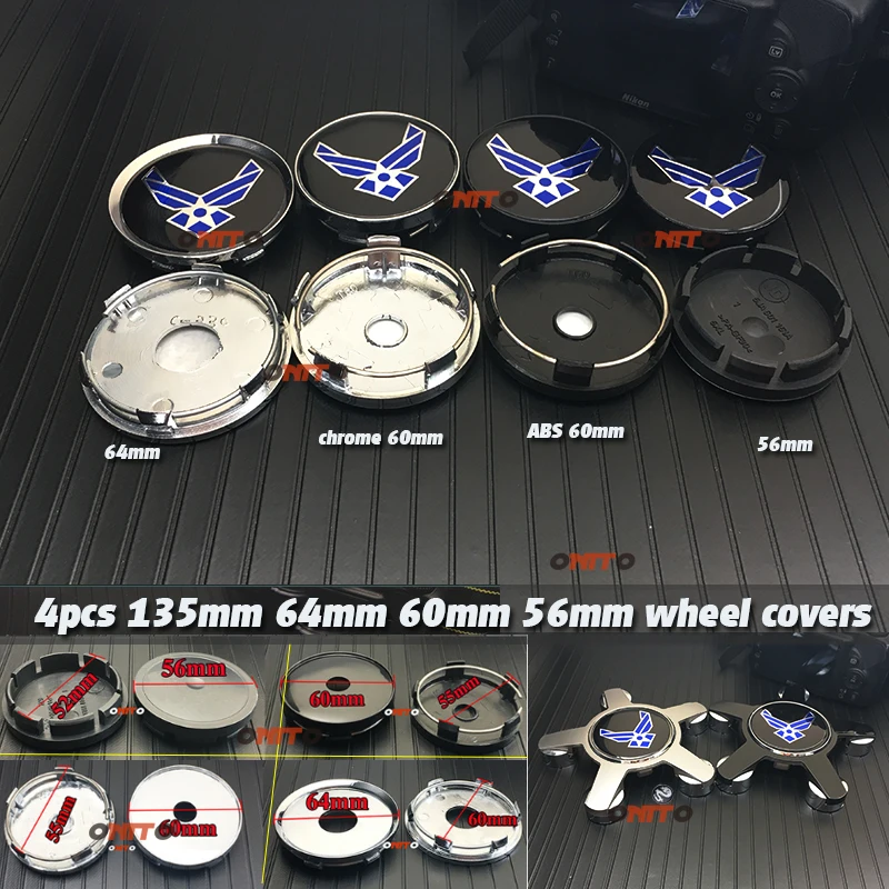 

4pcs/set metal US Air Force wheel center hubcaps covers 60mm 64mm 5claw 135mm 56mm wheel badge emblem caps car accessorie decal