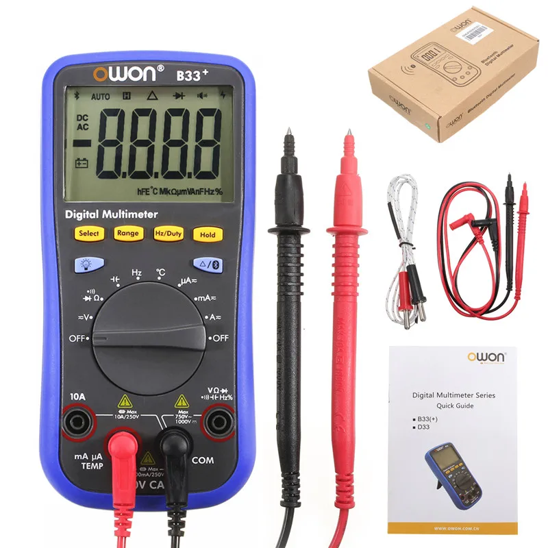 

Bluetooth Multimeter LCD Digital BLE 4.0 with Test Lead K-type Thermocouple 6000 Count Backlight Real 10M Ohms