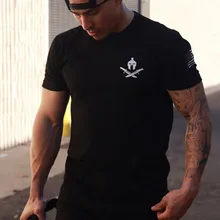 Мужская брендовая Спортивная футболка для бега, фитнес, тонкий, дышащий хлопок, бодибилдинг, плотная Мужская футболка с коротким рукавом, мужские футболки