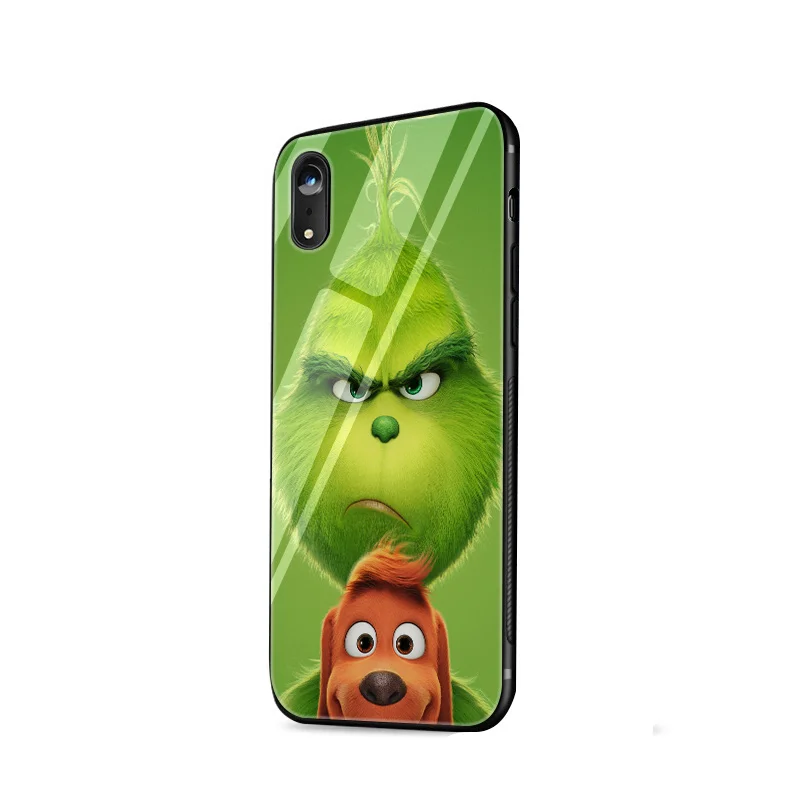 Зеленый Grinch чехол для iPhone 5 5S SE 6 6s 7 8 Plus XR X XS Max защита стеклянной крышки