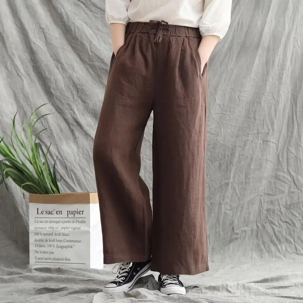 

Women's Straight Pants Women Wide Leg Pants Casual Loose Cotton Linen Trousers Vintage Elastic Waist Harem Pants