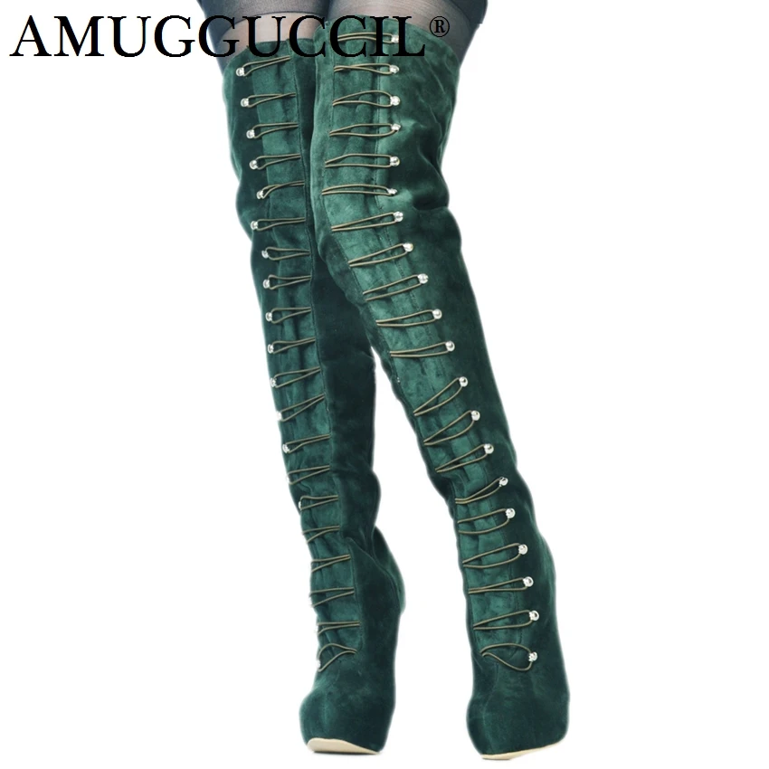 green thigh high boots