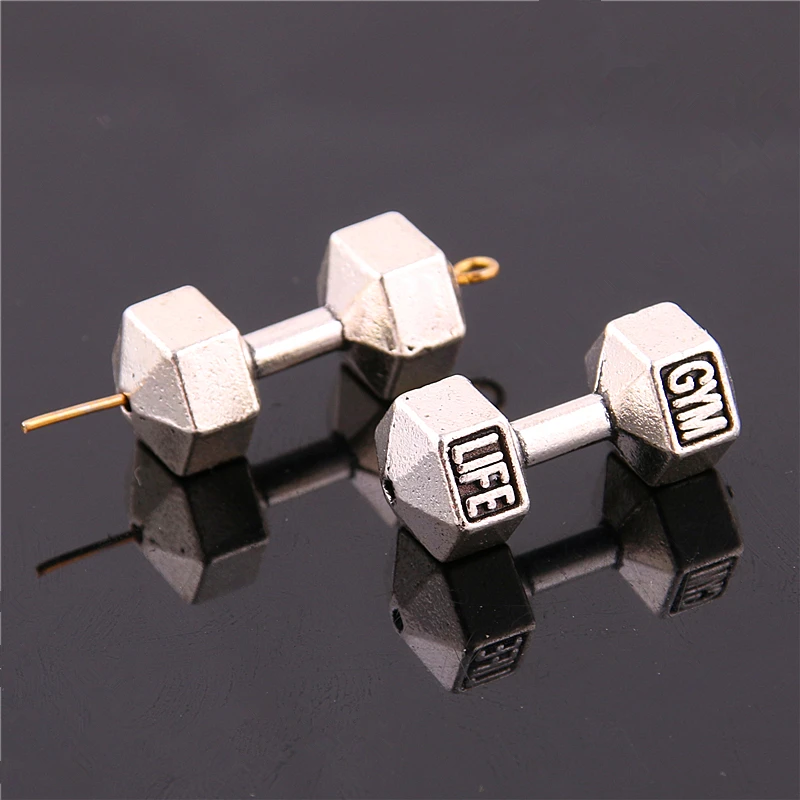 

Sweet Bell 10 pcs 11*25mm Metal Alloy Antique Silver Color fit Fitness Inspire Fashion GYM Life Dumbbell Bead Charm Diy Z9008