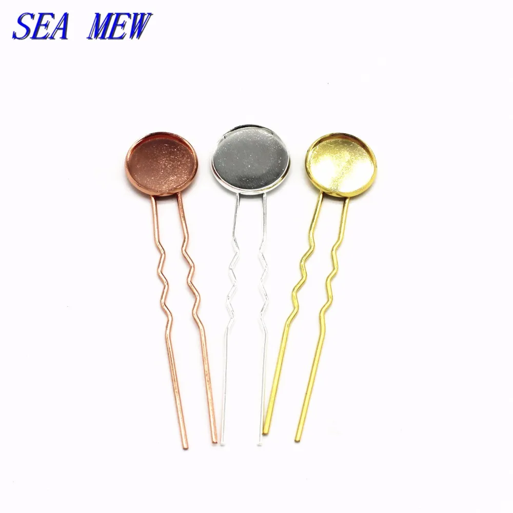 

SEA MEW 16MM 18MM 20MM Round Cabochon Base Hair Sticks Setting 6 Colors Plated Copper Hairpin Jewelry Accessories 20PCS