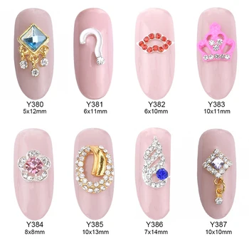 

10pcs glitters jewelry nail art rhinestone noeud ongle flower decoration nail art crown dangle chain unas design Y380~387