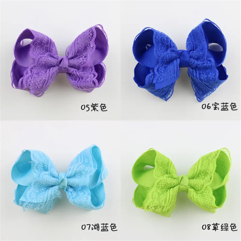 20pcslot 4 Inch Large Kids hairbows Girl Grosgrain Ribbon Bow Clips Lace bow hairpin Headdress Children Hair Accessories  (2)