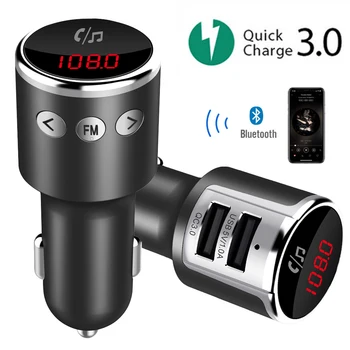 

JINSERTA Car Mp3 Player Wireless Handsfree Bluetooth FM Transmitter QC3.0 Charger D2DP Audio Adapter Dual USB with U Disk