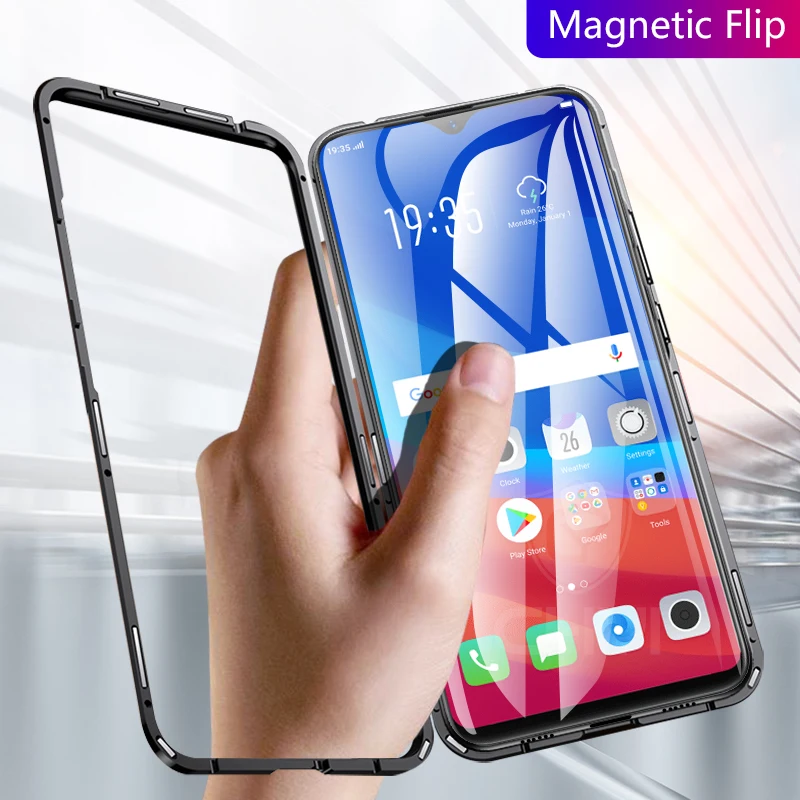 Chyi Магнитный чехол для oppo f9 f7 rx17 pro a3s прозрачный из закаленного стекла задней