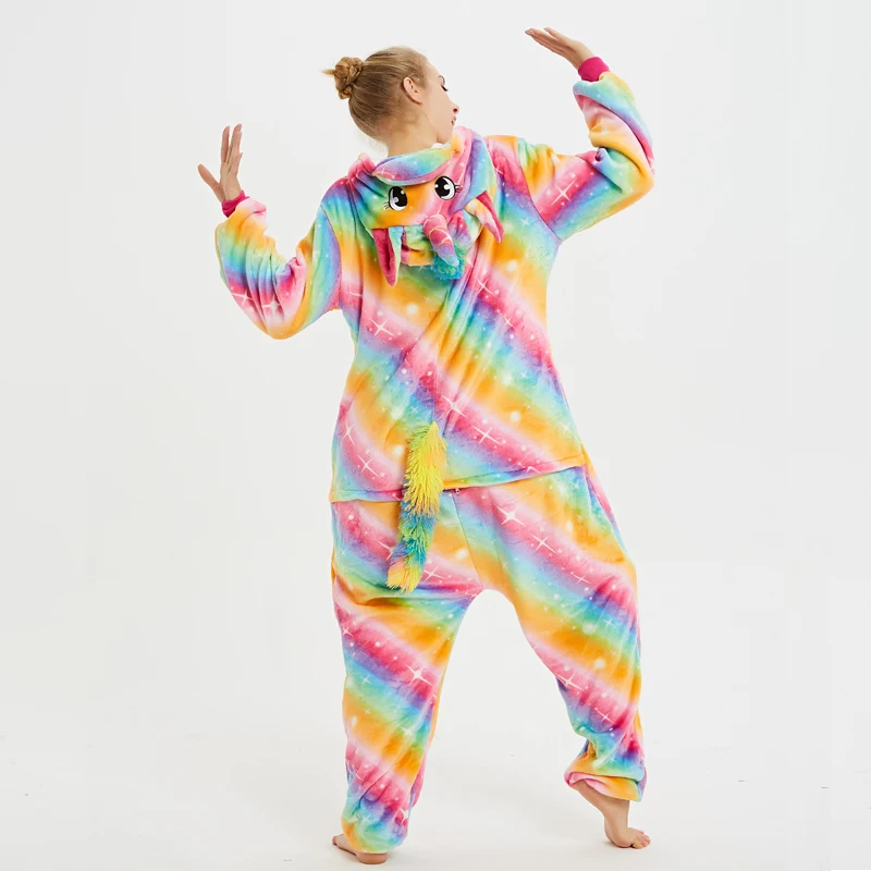 Кигуруми Единорог пижамы onesie для женщин Стич зимняя Фланелевая Пижама для взрослых Единорог пижамы в целом пара пижамы унисекс