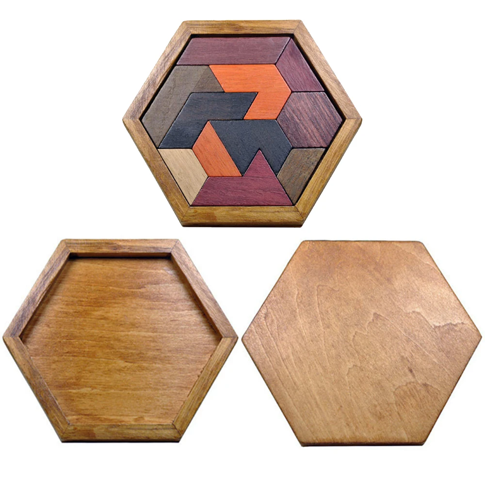 Шестиугольная головоломка Деревянный тетрис игра для детей мини резиновая деревянная DIY 3D Кирпичи Игрушки