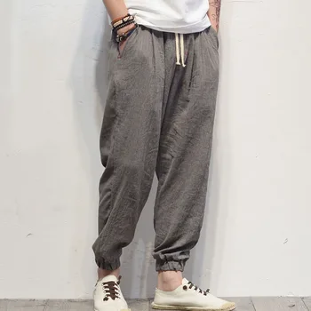 

Men linen pants thin 2020 new spring and autumn Chinese style bloomers pants male loose casual beam trousers black gray