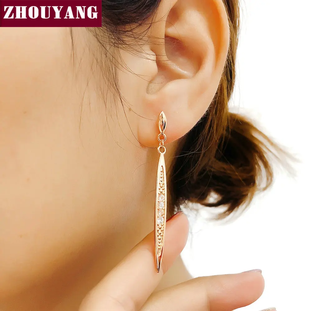 Серьги ZHOUYANG для женщин фианиты в форме Горохов розовое золото ювелирные изделия